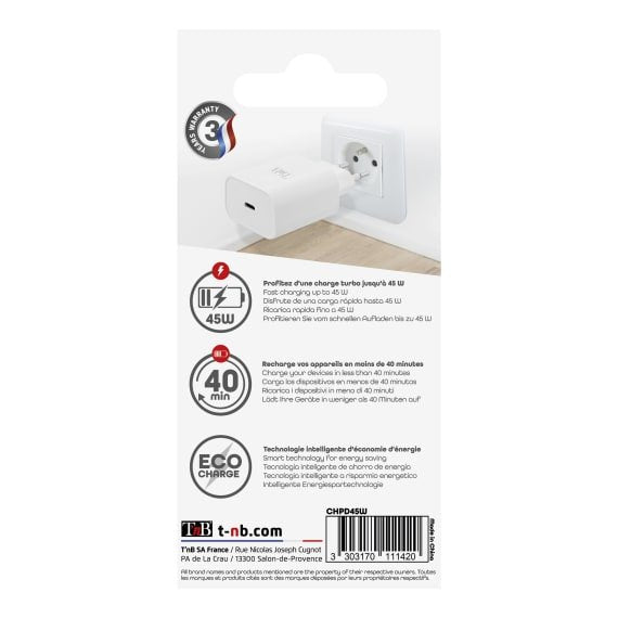 EAN 3303170111420 - T'nB CHPD45W cargador de dispositivo móvil Universal Corriente alterna imagen 6