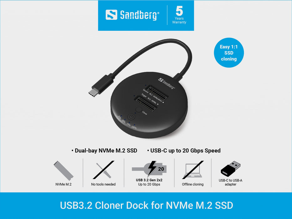 EAN 5705730136726 - Sandberg 136-72 base de conexión para disco duro USB 3.2 Gen 2 (3.1 Gen 1) Type-C Negro imagen 3