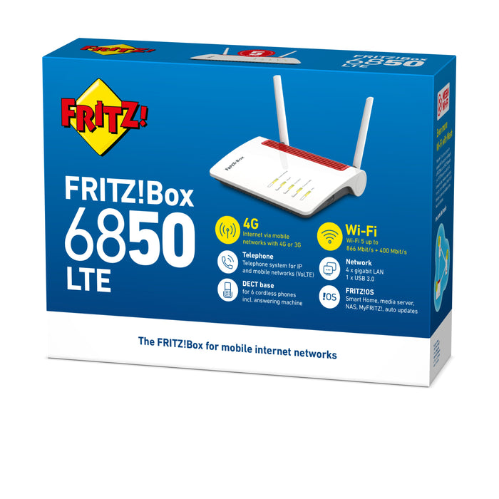 EAN 4023125029257 - Box FRITZ! 6850 LTE router inalámbrico Gigabit Ethernet Doble banda (2,4 GHz / 5 GHz) 4G Blanco imagen 4