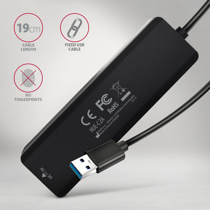 EAN 8595247909497 - Axagon HUE-C2A hub de interfaz USB 3.2 Gen 1 (3.1 Gen 1) Type-A 5000 Mbit/s Negro imagen 5