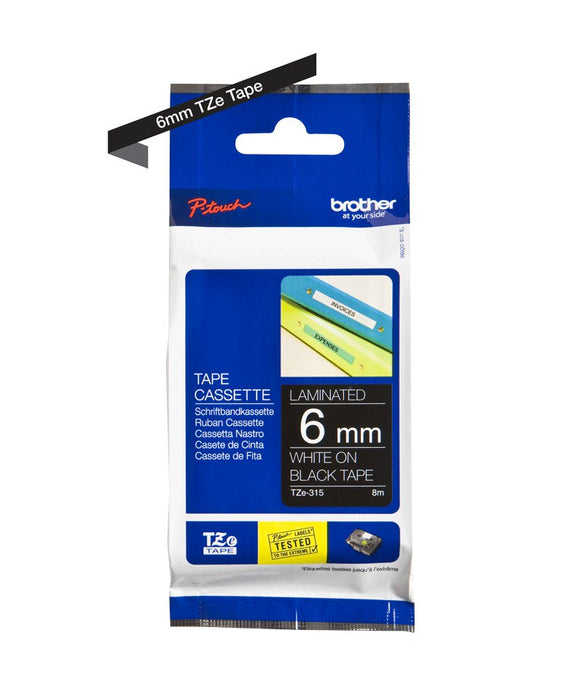 EAN 0012502625827 - Brother TZE315 cinta para impresora de etiquetas Blanco sobre negro TZe imagen 2