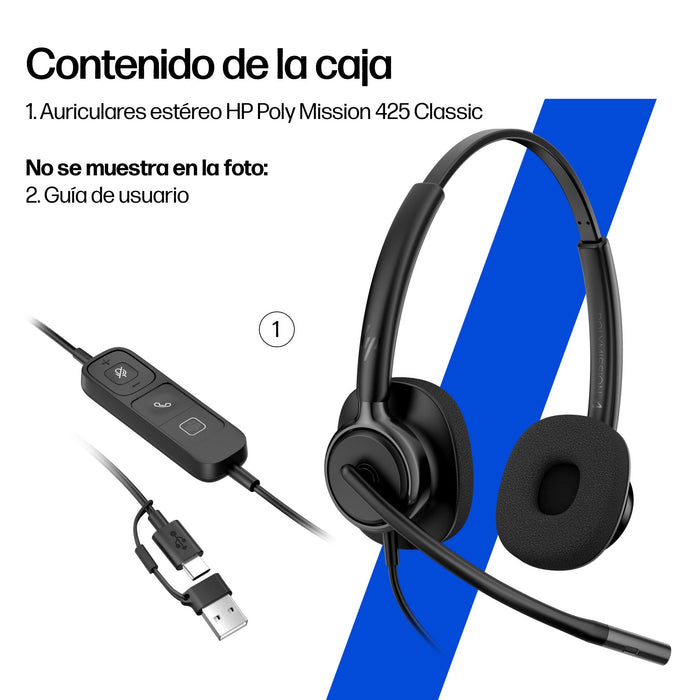 EAN 0199251820366 - HP Poly Mission 425 Stereo USB Wired Headset (Bulk) Negro imagen 4