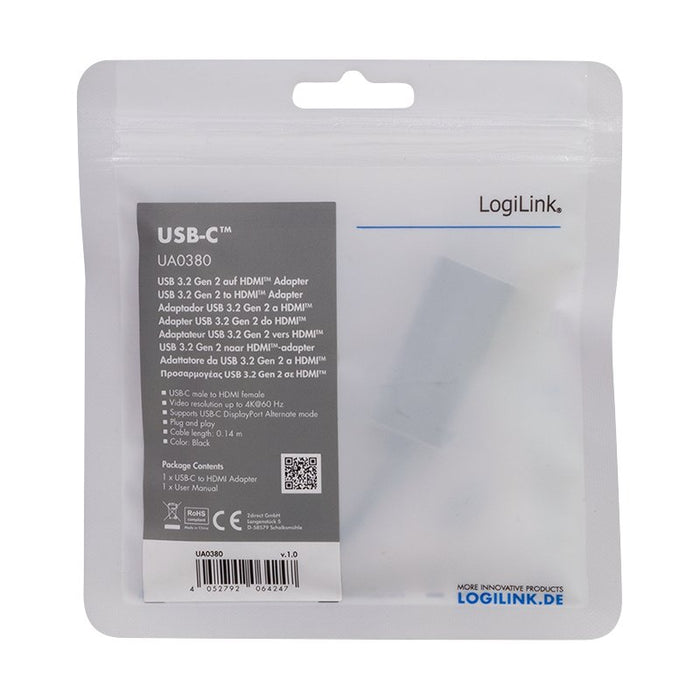 EAN 4052792064247 - LogiLink UA0380 adaptador de cable de vídeo 0,15 m USB Tipo C HDMI Negro imagen 7