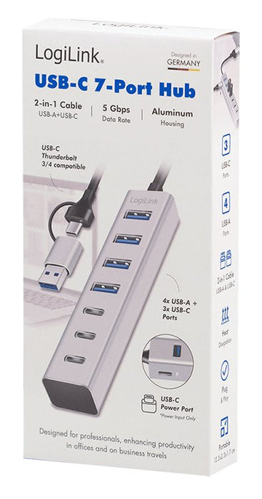 EAN 4052792076271 - LogiLink UA0442 hub de interfaz USB 3.2 Gen 1 (3.1 Gen 1) Type-A + Type-C 5000 Mbit/s Gris imagen 4