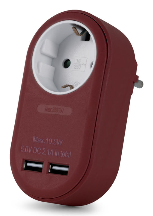 EAN 5999097985442 - Entac EPAG-1EE-2USB-BR adaptador de enchufe eléctrico Tipo F Borgoña imagen 1