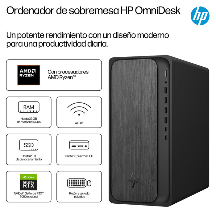 EAN 0199251181061 - HP OmniDesk Desktop M02-0014ns AMD Ryzen™ 5 8500G 16 GB DDR5-SDRAM 1 TB SSD FreeDOS Torre PC AI PC Negro, imagen 3