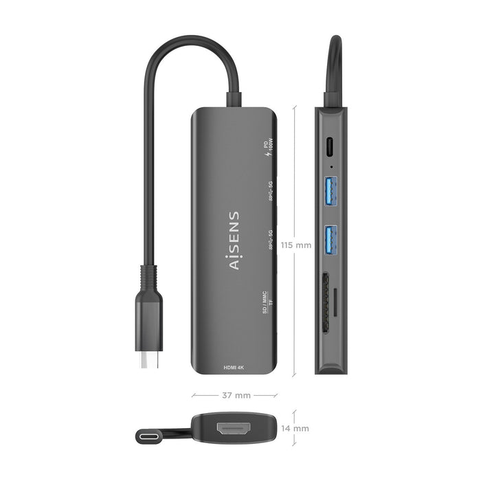 EAN 8435739903124 - AISENS ASUC-6P023-GR base para portátil y replicador de puertos Alámbrico USB 3.2 Gen 1 (3.1 Gen 1) Type- imagen 4