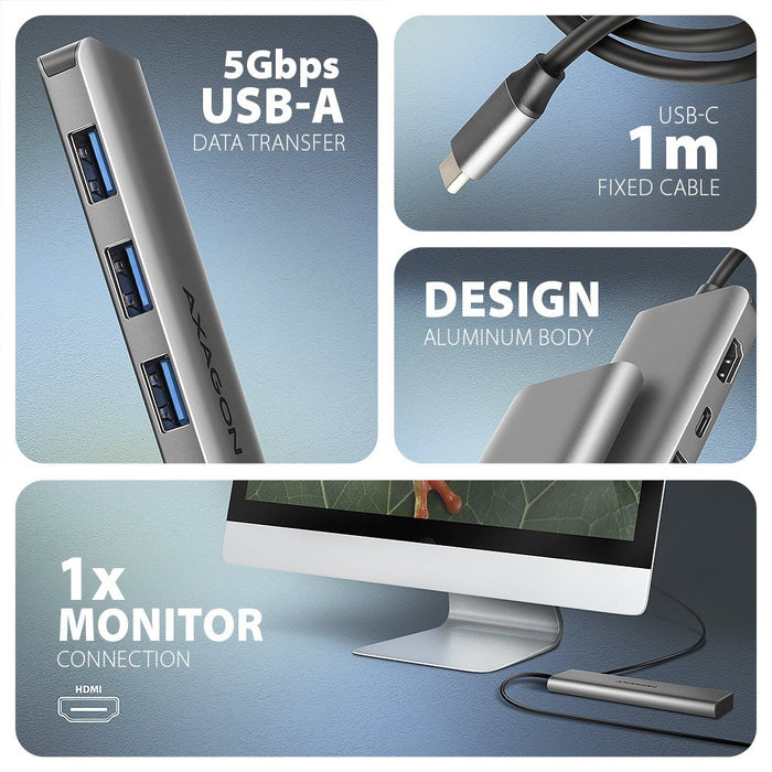 EAN 8595247907509 - Axagon HMC-5H USB-C 3.2 Gen 1 hub 3x USB-A 4K HDMI PD 100W - Silber Alámbrico USB 3.2 Gen 1 (3.1 Gen 1) T imagen 3