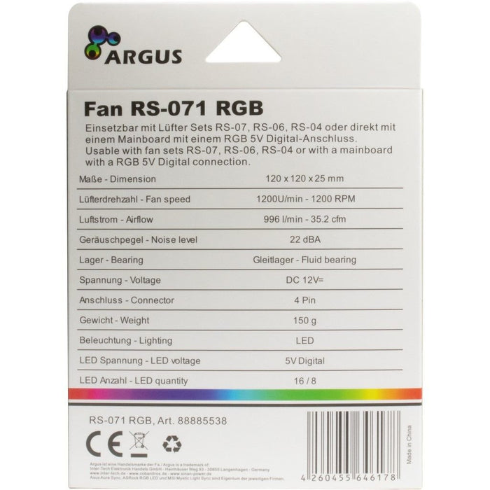 EAN 4260455646178 - Inter-Tech RS-071 RGB Carcasa del ordenador Ventilador 12 cm Negro, Blanco imagen 4