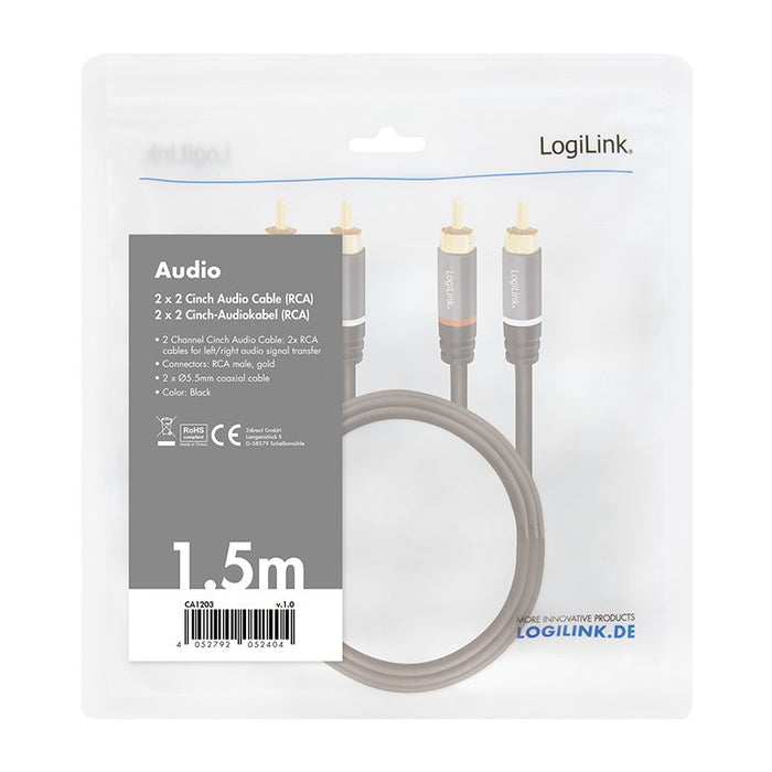 EAN 4052792052404 - LogiLink CA1203 cable de audio 1,5 m 2 x RCA Negro imagen 4