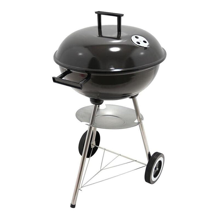 Barbacoa De Carbón 3 Patas Con Tapa Y Ruedas, Negra, Ø51x 76 Cm