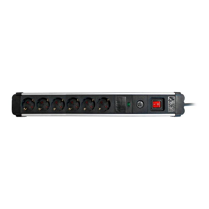 Base Múltiple, 6 Tomas, Schuko 2p+T, 16a 250v~, 1,5 M Cable, C/Interruptor Y Prot. Sobretensiones, Aluminio