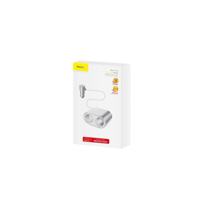 Baseus Car Charger One To Two Cigarette Lighter(Dual- Lighter 80w+Dual Usb 3.1a) Silver (Crdyq-0s)