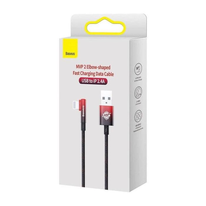 Baseus Data Cable Lightning 2.4a 1mt Mvp 2 Elbow-Shaped Red Black Cavp000020