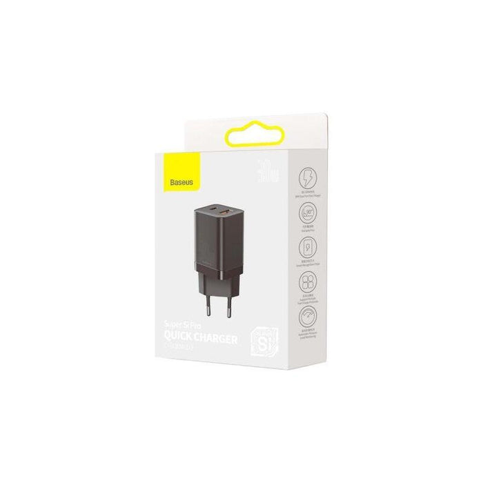 Baseus Travel Charger Super Si Pro Mini Fast Charger, C+U, Pd 3.0, Qc 3.0 30w Eu Black (Ccsupp-E01)