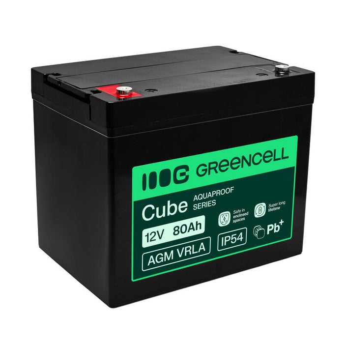 Batería De Mantenimiento Libre Green Cell Agm Vrla 12v 80ah Para Ups, Balanzas, Autocaravana (260x168x216mm)