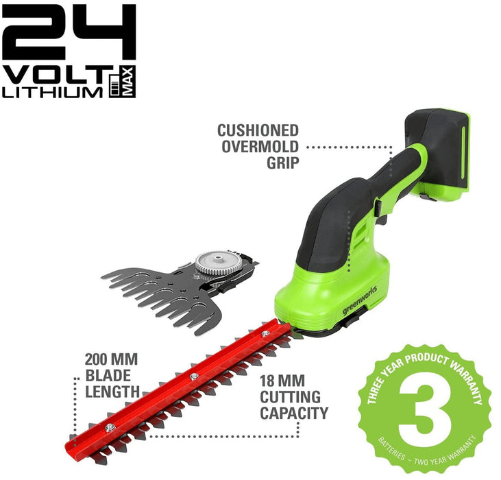 EAN 6952909067360 - Greenworks 1600607VA tijera de césped inalámbrica 12 cm 24 V Ión de litio Negro, Verde imagen 1
