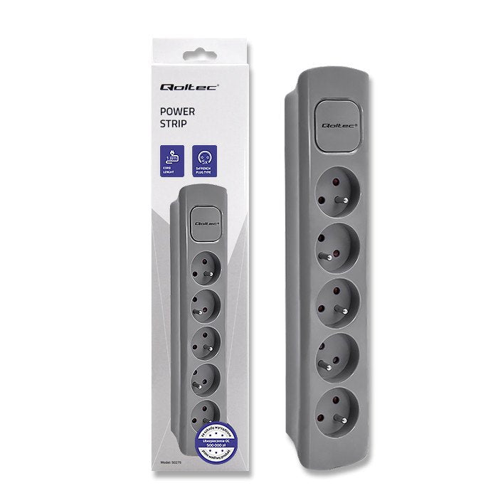 EAN 5901878502755 - Qoltec 50275 base múltiple 1,8 m 5 salidas AC Interior Gris imagen 1