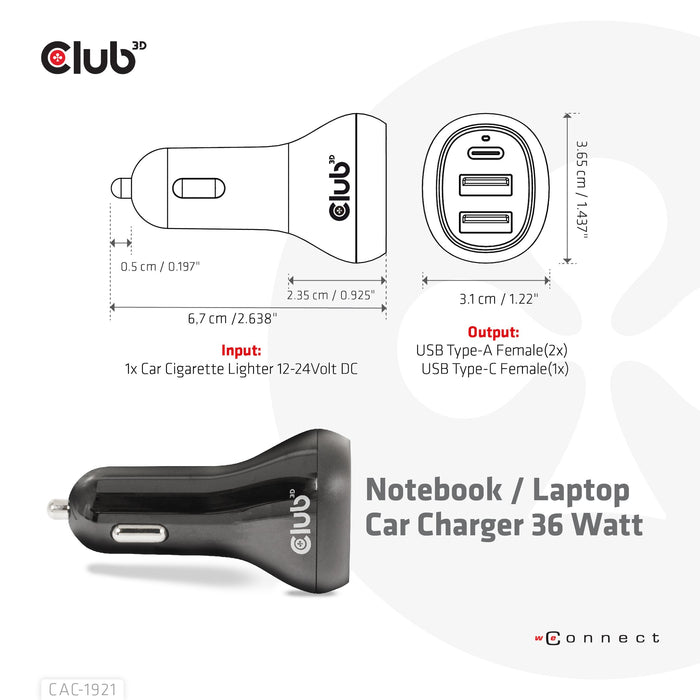 EAN 8719214472788 - CLUB3D CAC-1921 cargador de dispositivo móvil Portátil Negro Encendedor de cigarrillos Auto imagen 3