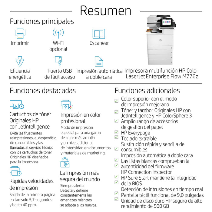 EAN 0193424432233 - HP Color LaserJet Enterprise Flow MFP M776z Laser A3 1200 x 1200 DPI 46 ppm Wifi imagen 11
