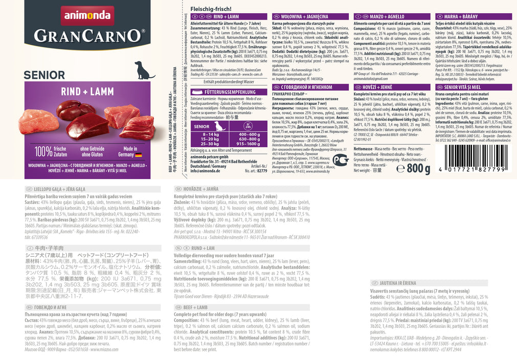 EAN 4017721827799 - animonda GranCarno beef + lamb Ternera, Cordero Senior 800 g imagen 2