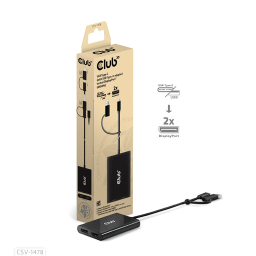 EAN 8719214472993 - CLUB3D CSV-1478 divisor de video USB Tipo C 2x DisplayPort imagen 1