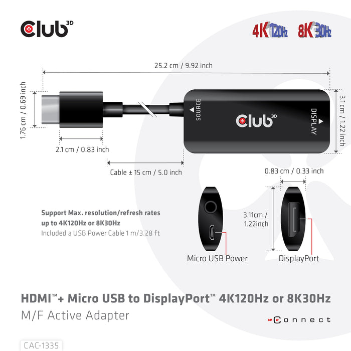 EAN 8719214472498 - CLUB3D CAC-1335 adaptador de cable de vídeo 1 m HDMI + USB DisplayPort Negro imagen 16