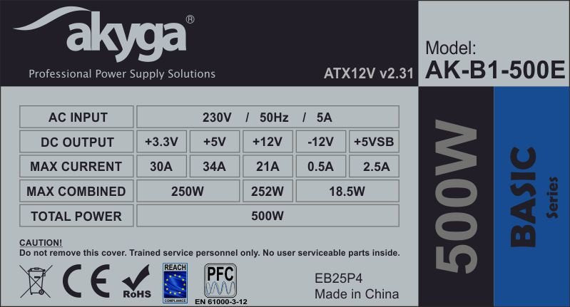 EAN 5901720133236 - Akyga AK-B1-500E unidad de fuente de alimentación 500 W 20+4 pin ATX ATX Gris imagen 4