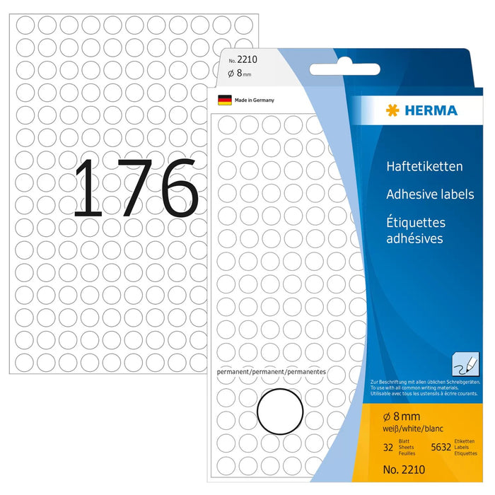 EAN 4008705022101 - HERMA 2210 etiqueta autoadhesiva Círculo Blanco 5632 pieza(s) imagen 1
