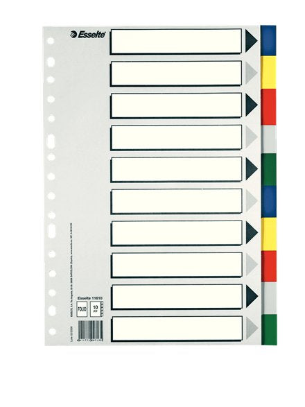 EAN 8411772007135 - Esselte 11610 lengüeta de índice Separador en blanco con pestaña Cartón, Polipropileno (PP) Multicolor imagen 1