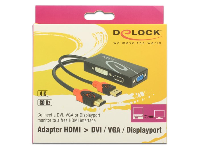 EAN 4043619629596 - DeLOCK 62959 adaptador de cable de vídeo 0,135 m HDMI + USB DVI-I + VGA (D-Sub) Negro, Rojo imagen 3