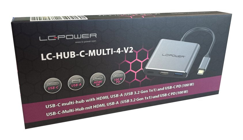 EAN 4262443280241 - LC-Power LC-HUB-C-MULTI-4-V2 hub de interfaz USB Tipo C 5000 Mbit/s Plata, Negro imagen 6