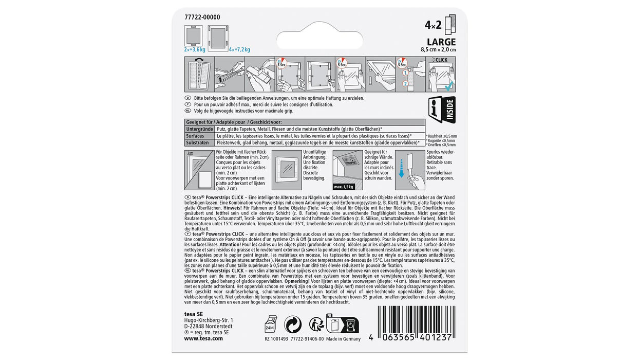 EAN 4063565401237 - TESA Powerstrips CLICK L Almohadilla de fijación imagen 4