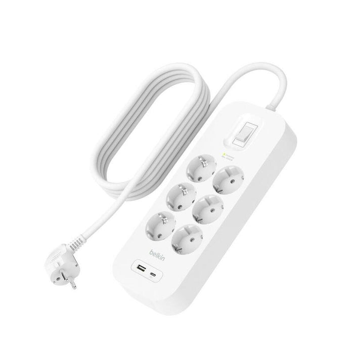 Belkin Surge Socket 6-Fold + Usb-A+C,650j,18w,2m Srb002vf2mv2