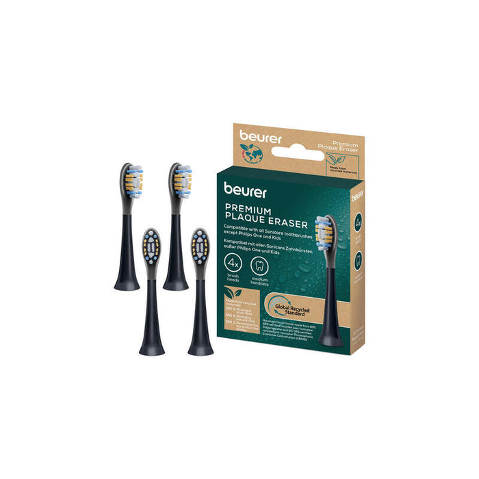 Beurer Sc Premium Plaque Eraser Green Planet, Accesorio Para Cepillo Negro, Paquete De 4 10522