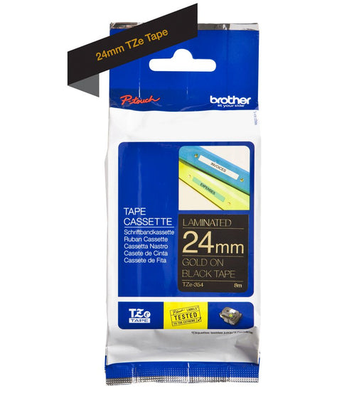 EAN 0012502625872 - Brother TZE-354 cinta para impresora de etiquetas Oro sobre negro imagen 2