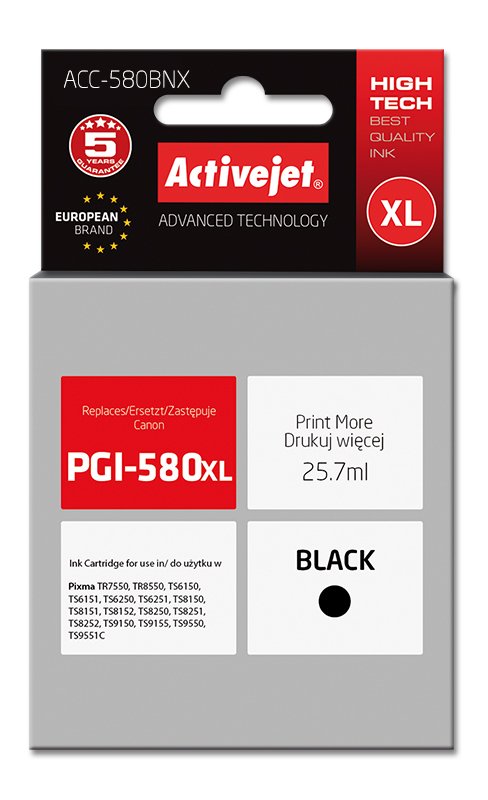 EAN 5901443110552 - Activejet ACC-580BNX cartucho de tinta 1 pieza(s) Compatible Extra (Súper) alto rendimiento Negro imagen 1