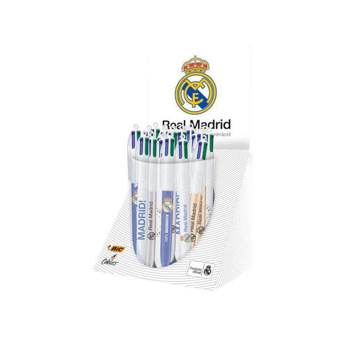 Bic 4 Colours Real Madrid Cf Expositor Con 30 Boligrafos De Bola Retractil - 6 Diseños Diferentes - Punta Media De 1.0mm