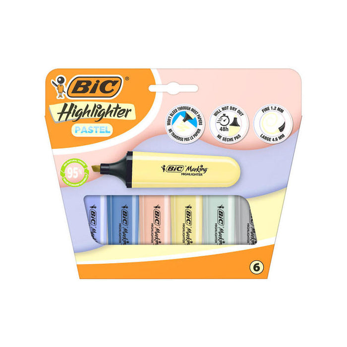 Bic Marking Highlighter Flat Pastel Mineral Pack De 6 Marcadores Fluorescentes - Punta Biselada - Trazo Entre 1.20 Y