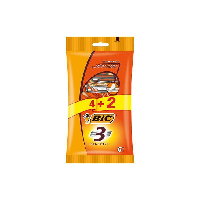 Bic Sensitive 3 Pack De 4+2 Maquinillas De Afeitar Desechables De 3 Hojas - Tira Lubricante Con Aloe Vera