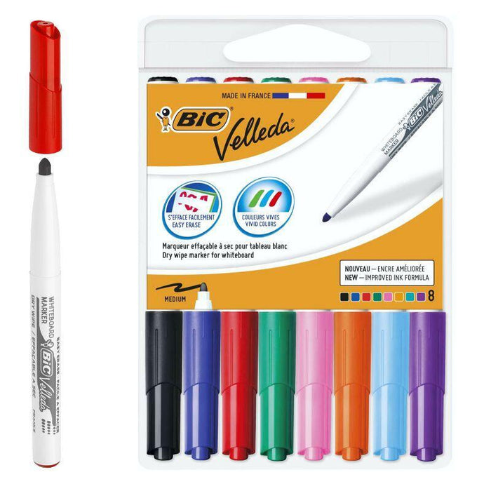 Bic Velleda Pack De 8 Rotuladores Para Pizarra - Punta Conica