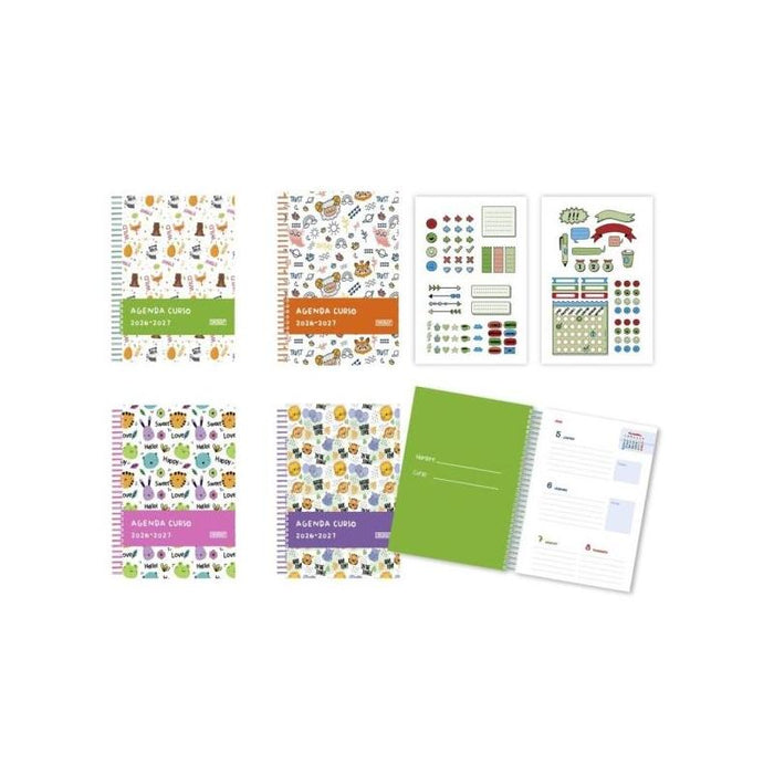 Bismark Animals Agenda Escolar 26-27 Semana Vista A5 - Tapa De Carton Forrada - Hojas Interiores De Color - Planning
