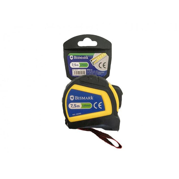 Bismark Flexometro Carcasa Reforzada Extra Fuerte De Goma - Freno Y Cinta Para Colgar - Negro