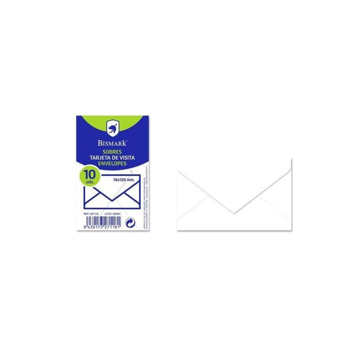 Bismark Pack De 10 Sobres De Papel 90grs - Medidas 76x120mm - Blanco