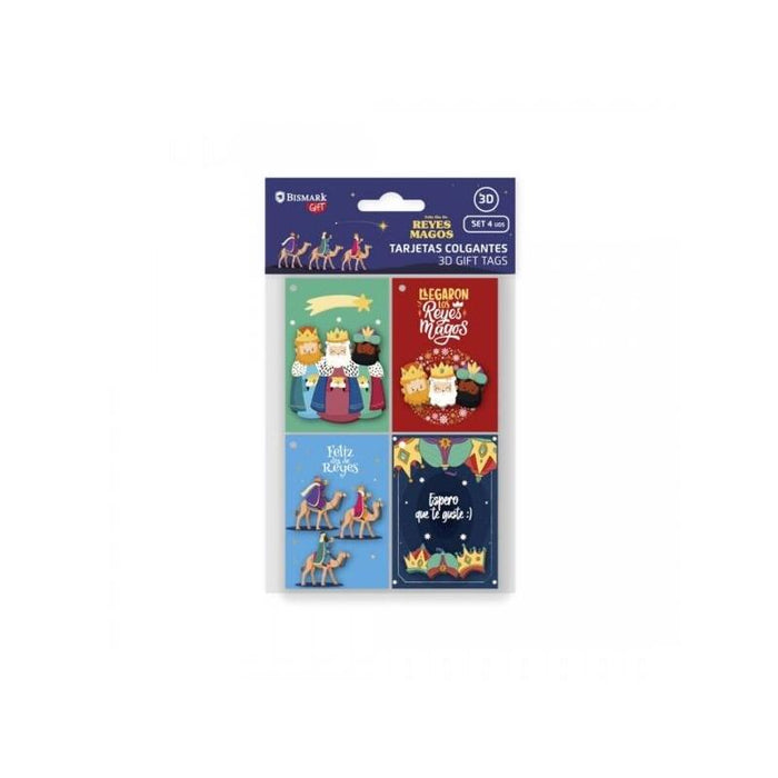 Bismark Pack De 4 Tarjetas De Felicitacion Navideña - Diseño Con Relieve - Tamaño Cerrada 6x8cm,Abierta 12cm - Se