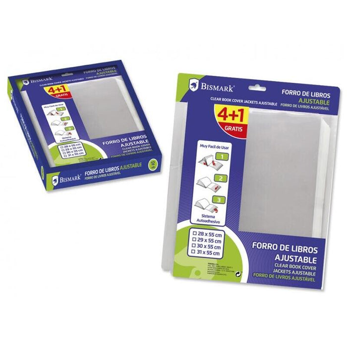 Bismark Pack De 4+1 Forralibros Ajustable - Ideal Para Uso Escolar - Facil De Usar - Alta Durabilidad - Color