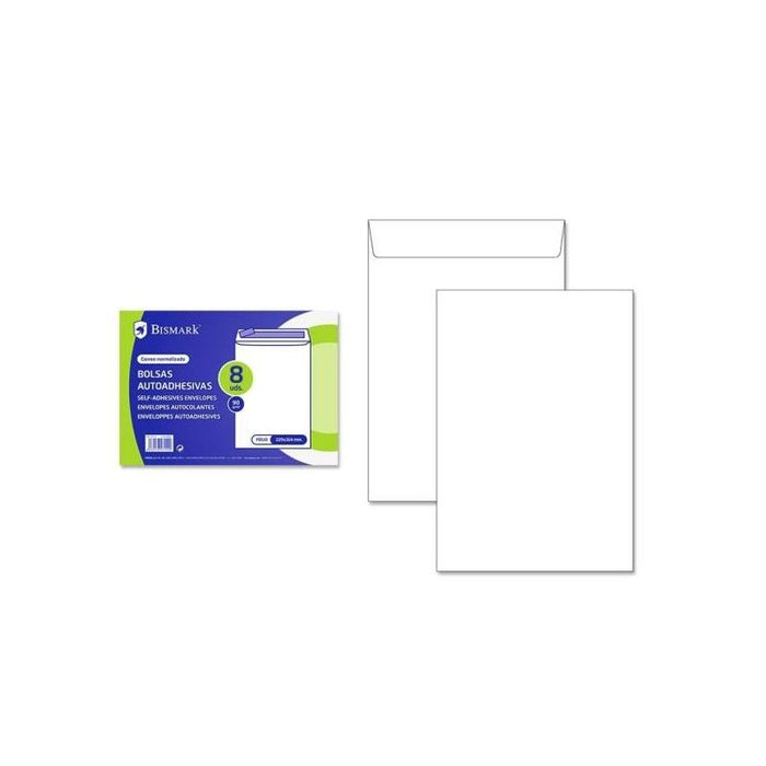 Bismark Pack De 8 Sobres De Papel 90gr - Medidas 162x229mm - Cierre Autoadhesivo - Blanco