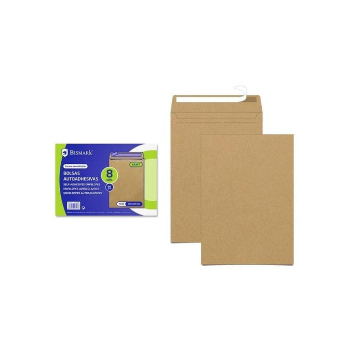 Bismark Pack De 8 Sobres De Papel Kraft 90grs - Medidas 162x229mm - Cierre Autoadhesivo - Marron