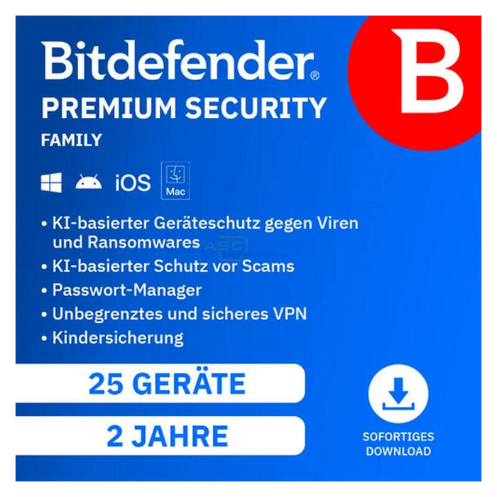 Bitdefender Premium Security Family - 5 Benutzer - 25 Geräte - 24 Monate - De - Esd