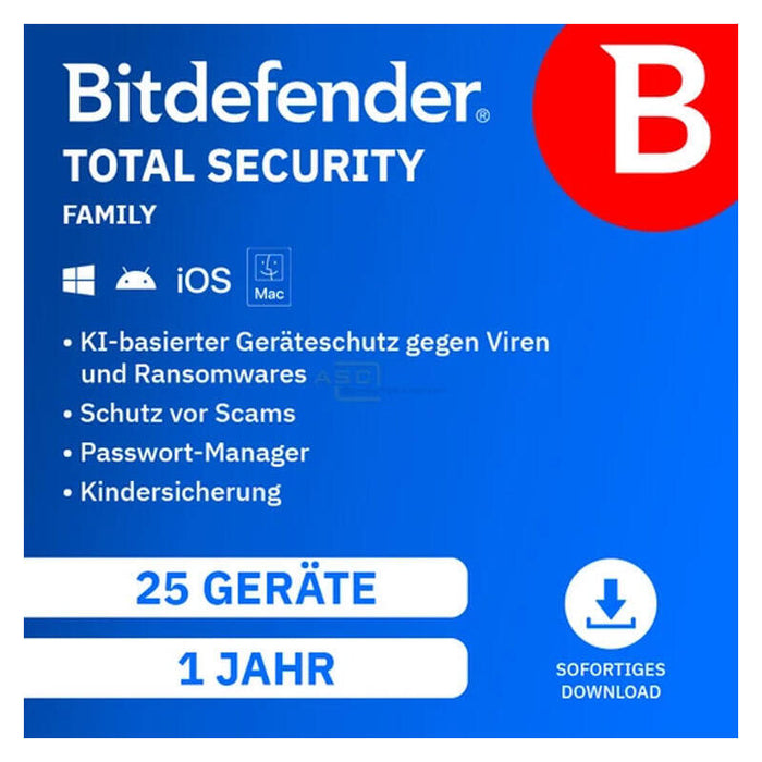 Bitdefender Total Security Family - 5 Benutzer - 25 Geräte - 12 Monate - De - Esd
